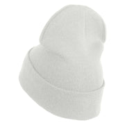 Purple Heart Floral Embroidered Iron On Patched 12 Inch Long Knitted Beanie - White OSFM