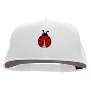 Small Lady Bug Patched Superior Cotton Twill Flat Bill Snapback Prostyle Cap - White OSFM