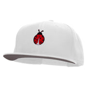 Small Lady Bug Patched Superior Cotton Twill Flat Bill Snapback Prostyle Cap - White OSFM