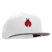 Small Lady Bug Patched Superior Cotton Twill Flat Bill Snapback Prostyle Cap - White OSFM