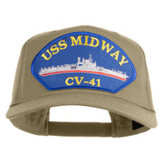 USS Midway CV 41 Blue Patched Solid Cotton Twill 5 Panel Prostyle Snap Cap - Khaki OSFM