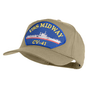 USS Midway CV 41 Blue Patched Solid Cotton Twill 5 Panel Prostyle Snap Cap - Khaki OSFM