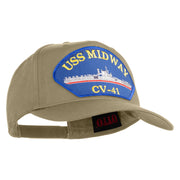 USS Midway CV 41 Blue Patched Solid Cotton Twill 5 Panel Prostyle Snap Cap - Khaki OSFM