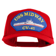 USS Midway CV 41 Blue Patched Solid Cotton Twill 5 Panel Prostyle Snap Cap - Red OSFM