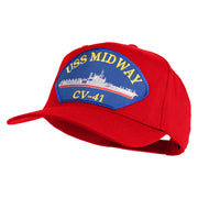 USS Midway CV 41 Blue Patched Solid Cotton Twill 5 Panel Prostyle Snap Cap - Red OSFM