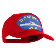 USS Midway CV 41 Blue Patched Solid Cotton Twill 5 Panel Prostyle Snap Cap - Red OSFM
