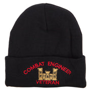 Combat Engineer Veteran Logo Embroidered 12 Inch Long Knitted Beanie