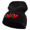 Cute Valentines Day Logo Embroidered 8 inch Acrylic Short Beanie - Black OSFM