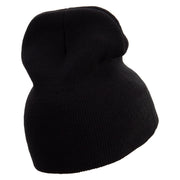 Cute Valentines Day Logo Embroidered 8 inch Acrylic Short Beanie - Black OSFM