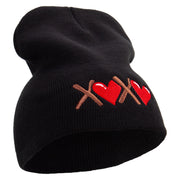 Cute Valentines Day Logo Embroidered 8 inch Acrylic Short Beanie - Black OSFM