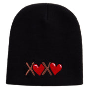 Cute Valentines Day Logo Embroidered 8 inch Acrylic Short Beanie - Black OSFM