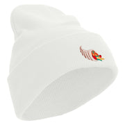 Thanksgiving Cornucopia Embroidered 12 inch Acrylic Cuffed Long Beanie - White OSFM