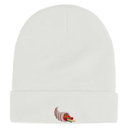 Thanksgiving Cornucopia Embroidered 12 inch Acrylic Cuffed Long Beanie - White OSFM