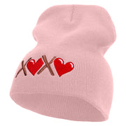 Cute Valentines Day Logo Embroidered 8 inch Acrylic Short Beanie - Pink OSFM