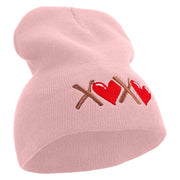 Cute Valentines Day Logo Embroidered 8 inch Acrylic Short Beanie - Pink OSFM