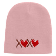 Cute Valentines Day Logo Embroidered 8 inch Acrylic Short Beanie - Pink OSFM