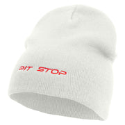 Pit Shop Embroidered 8 Inch Short Beanie - White OSFM