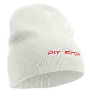 Pit Shop Embroidered 8 Inch Short Beanie - White OSFM