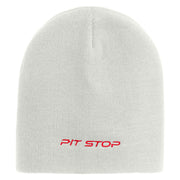 Pit Shop Embroidered 8 Inch Short Beanie - White OSFM