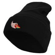 Thanksgiving Cornucopia Embroidered 12 inch Acrylic Cuffed Long Beanie - Black OSFM