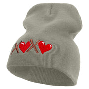 Cute Valentines Day Logo Embroidered 8 inch Acrylic Short Beanie - Grey OSFM