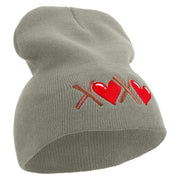 Cute Valentines Day Logo Embroidered 8 inch Acrylic Short Beanie - Grey OSFM