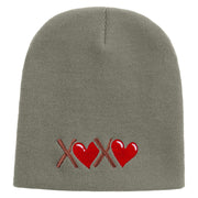 Cute Valentines Day Logo Embroidered 8 inch Acrylic Short Beanie - Grey OSFM