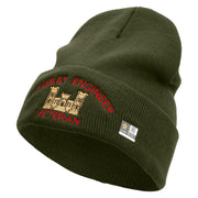 Licensed Combat Engineer Veteran Embroidered 12 Inch Long Knitted Beanie - Olive OSFM