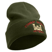 Licensed Combat Engineer Veteran Embroidered 12 Inch Long Knitted Beanie - Olive OSFM