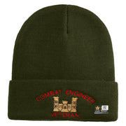 Licensed Combat Engineer Veteran Embroidered 12 Inch Long Knitted Beanie - Olive OSFM