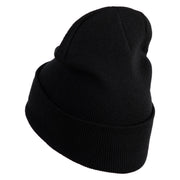 Plain Yellow Fish Sealife Embroidered Iron On Patched 12 Inch Long Knitted Beanie - Black OSFM