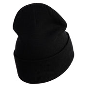 Plain Yellow Fish Sealife Embroidered Iron On Patched 12 Inch Long Knitted Beanie - Black OSFM
