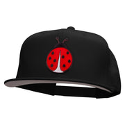 Large Lady Bug Patched Superior Cotton Twill Flat Bill Snapback Prostyle Cap - Black OSFM