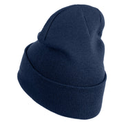 Plain Yellow Fish Sealife Embroidered Iron On Patched 12 Inch Long Knitted Beanie - Navy OSFM