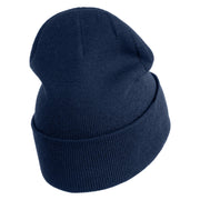 Plain Yellow Fish Sealife Embroidered Iron On Patched 12 Inch Long Knitted Beanie - Navy OSFM