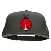 Large Lady Bug Patched Superior Cotton Twill Flat Bill Snapback Prostyle Cap - Charcoal OSFM