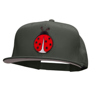 Large Lady Bug Patched Superior Cotton Twill Flat Bill Snapback Prostyle Cap - Charcoal OSFM