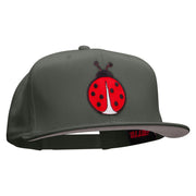 Large Lady Bug Patched Superior Cotton Twill Flat Bill Snapback Prostyle Cap - Charcoal OSFM