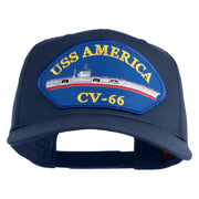 USS America CV 66 Blue Patched Solid Cotton Twill 5 Panel Prostyle Snap Cap - Navy OSFM
