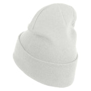 Plain Yellow Fish Sealife Embroidered Iron On Patched 12 Inch Long Knitted Beanie - White OSFM