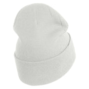 Plain Yellow Fish Sealife Embroidered Iron On Patched 12 Inch Long Knitted Beanie - White OSFM