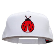 Large Lady Bug Patched Superior Cotton Twill Flat Bill Snapback Prostyle Cap - White OSFM