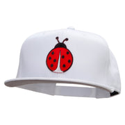 Large Lady Bug Patched Superior Cotton Twill Flat Bill Snapback Prostyle Cap - White OSFM