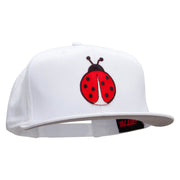 Large Lady Bug Patched Superior Cotton Twill Flat Bill Snapback Prostyle Cap - White OSFM