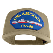 USS America CV 66 Blue Patched Solid Cotton Twill 5 Panel Prostyle Snap Cap - Khaki OSFM