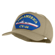 USS America CV 66 Blue Patched Solid Cotton Twill 5 Panel Prostyle Snap Cap - Khaki OSFM