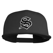 Old English Black S Patched 6 Panels Round Bill Cap - Black OSFM