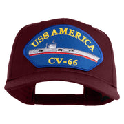 USS America CV 66 Blue Patched Solid Cotton Twill 5 Panel Prostyle Snap Cap - Maroon OSFM