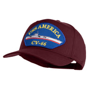 USS America CV 66 Blue Patched Solid Cotton Twill 5 Panel Prostyle Snap Cap - Maroon OSFM