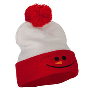 Christmas Snowman Smile Embroidered Cuff Long Beanie